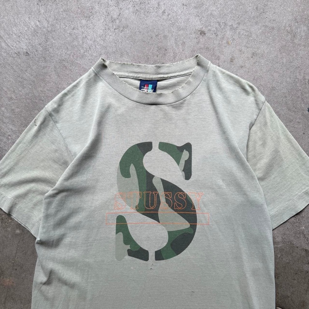 Vintage 90s Stussy Faded Camo Logo Tee